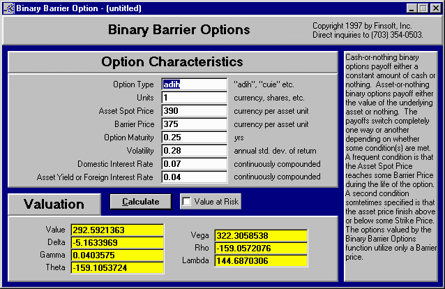 Binary barrier option