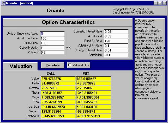 Fx options quanto
